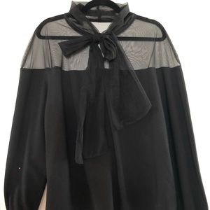 Black top with sheer up portion & tie neck
